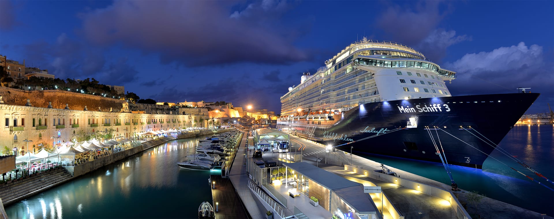 Malta cruise port beside Valletta's fortifications